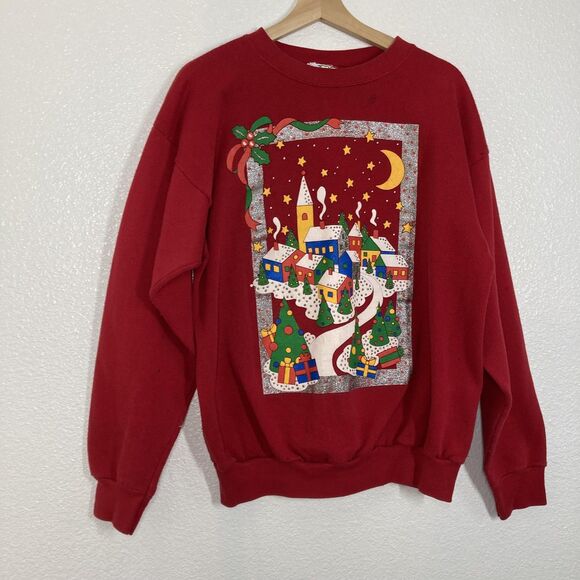 Vintage MBC Sweatshirt Mens XL Christmas Village Graphic Crewneck Made USA 90s - Picture 4 of 15